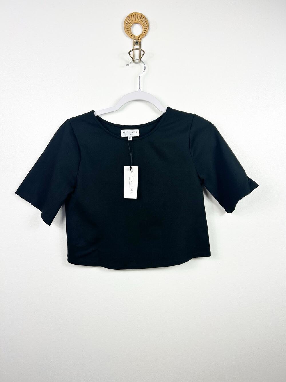 NEW Ripley Rader Ponte Knit Black Cropped Tee Blouse Made in the USA